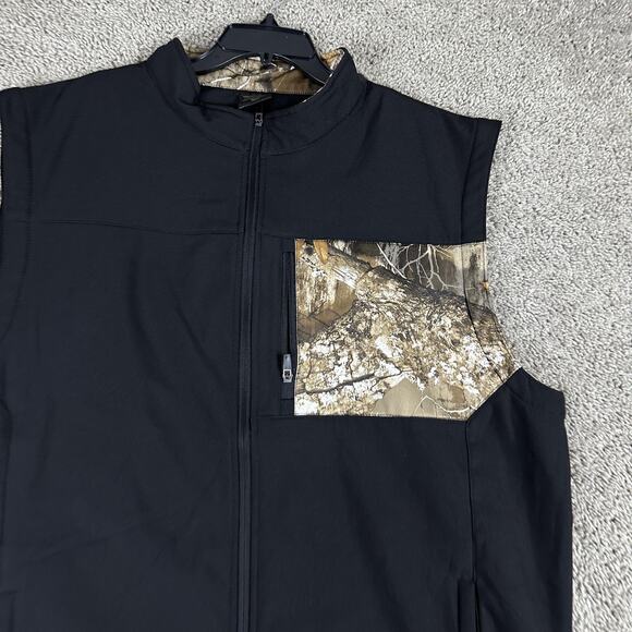 Realtree Vest Mens 3XL Black Camo Softshell Full Zip Chest Pocket Hunting Gear - Picture 3 of 11
